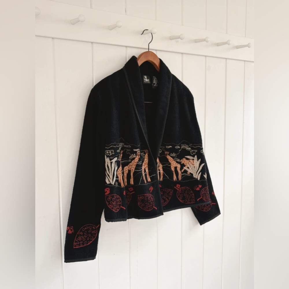 Ali Miles Embroidered Jacket Wool Animals Giraffes Artsy Art Teacher Unique - Picture 5 of 16